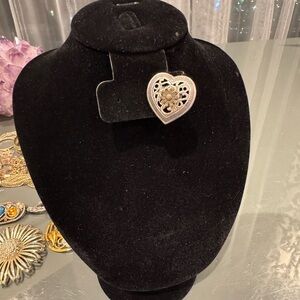 Vintage Silver Heart Pendant Brooch with Intricate Design